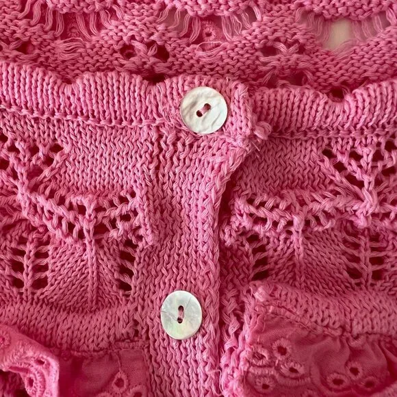 NEW ZARA Pink Cotton Knit Crochet Crop Top: Cottagecore Cardigan - Picture 15 of 16